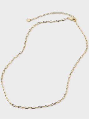 A New Day 14K Gold Plated Paperclip Chain Necklace Gold 16in + 3in Extender NEW